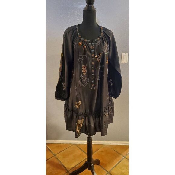 Johnny Was Calme by Yogi Embroidered Silk Mini Dress — Black, NWT, Boho Chic - Picture 2 of 13